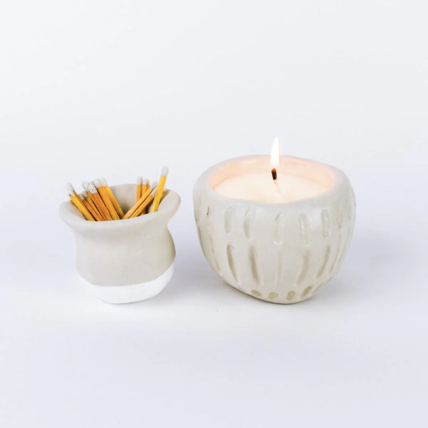 Ceramic candle and match holder made with Sculpd kits